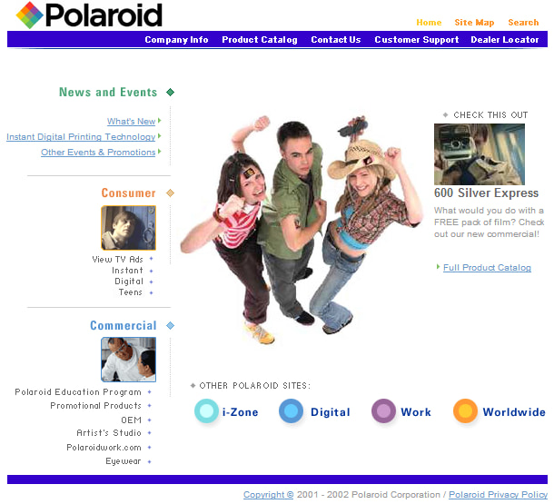 history of web design: an early website for the polaroid company